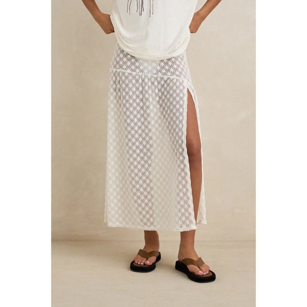 Rhythm Womens Gigi Lace Maxi Skirt White High Waist Side Slit Boho XS/6 NWT